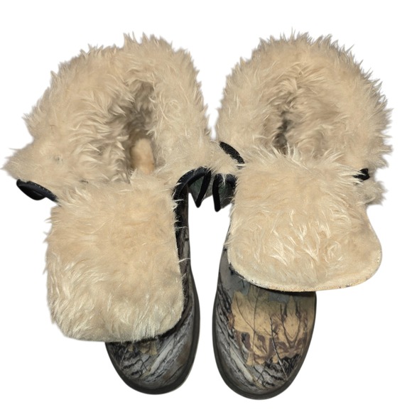 Browning Camo Fold Over Faux Fur Lined Lace Up Boots Womens 7.5 Camouflage - Picture 3 of 12